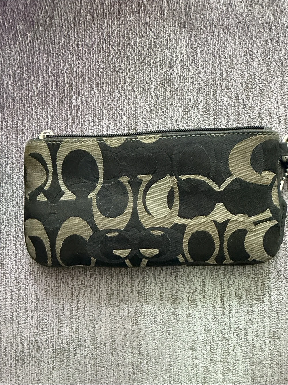 Coach Black and Taupe Signature Canvas Wristlet